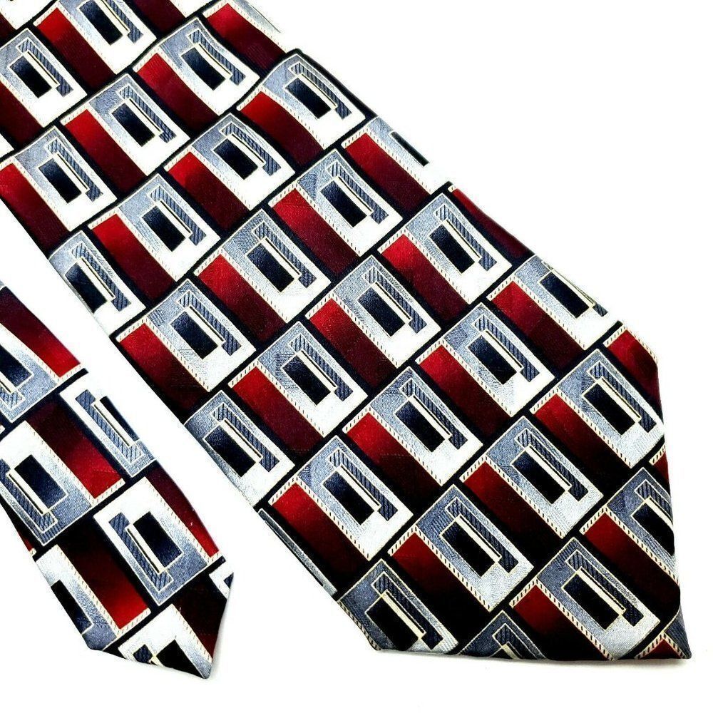 Pierre Cardin Silk Tie‎ Red Geometric Short Print